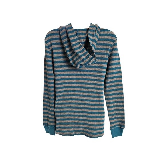 Mix & Co Thermal Hoodie Henley Pullover Sweatshirt M Blue Gray Stripe Streetwear - Picture 3 of 7